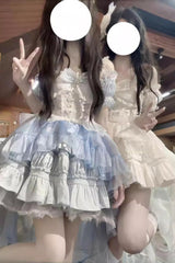 White Sleeveless Multi-layer Ruffle Bowknot Sweet Lolita Jsk Dress - Product - 7