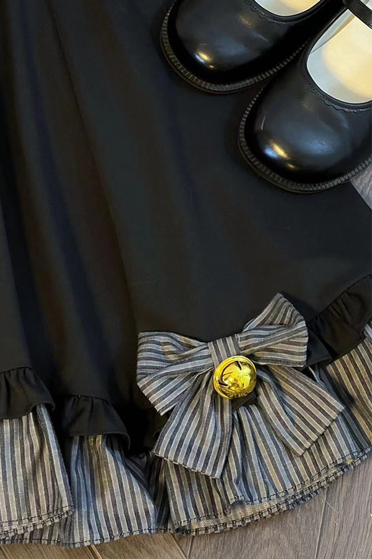Black Ruffle Bowknot College Style Gothic Lolita Strap Dress - Product - 5