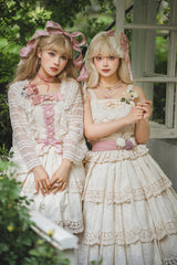 Ivory [Forest Waltz] Embroidery Bowknot Lace-Up Slim Sweet Elegant Lolita Suspender Top - Product - 10