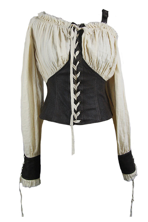 Beige Halterneck Vintage Sexy Slim Womens Punk Blouse - Product - 4