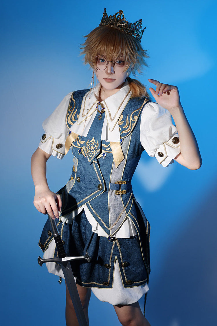 Blue [Contract Magic] Medieval Embroidery Classic Prince Handsome Ouji Lolita Coat - Product - 2