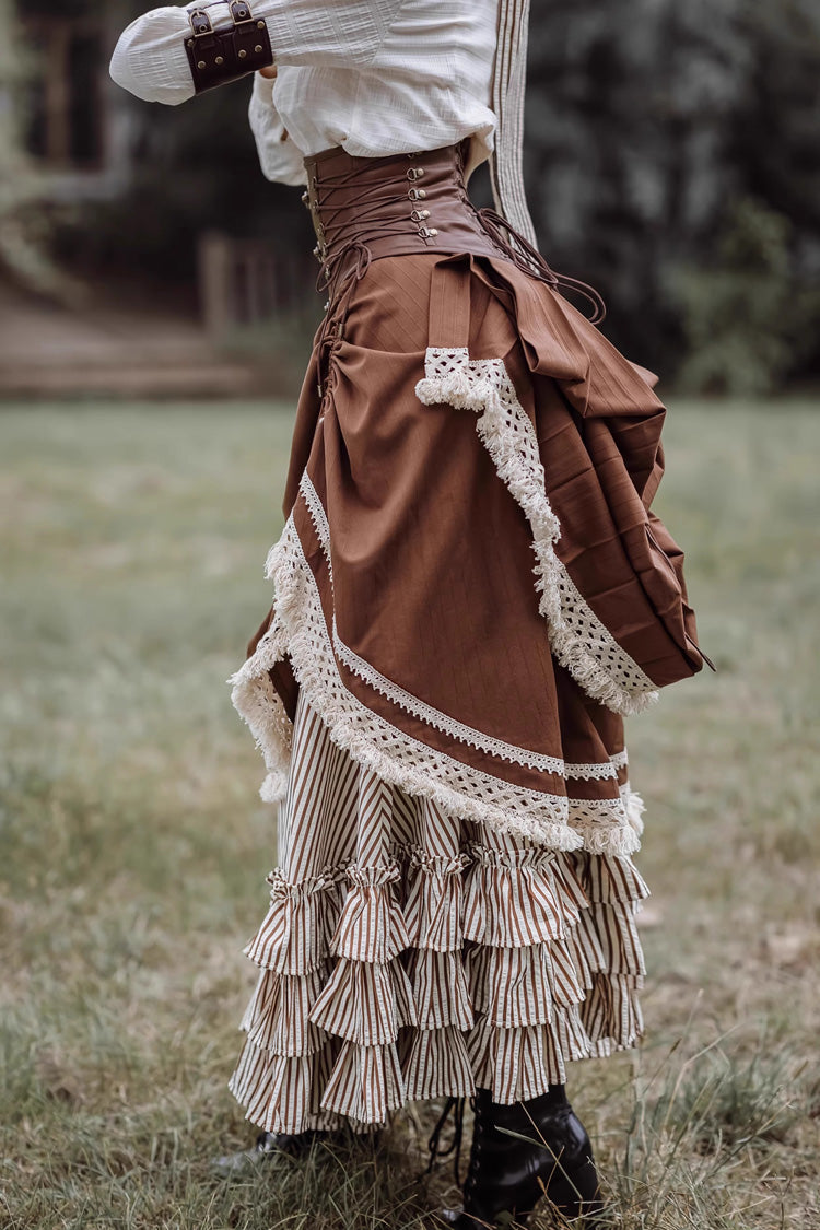 Brown Lace-Up Classic Vintage Leather Waist Lolita Belt with Metal Horn Buckle - Product - 5
