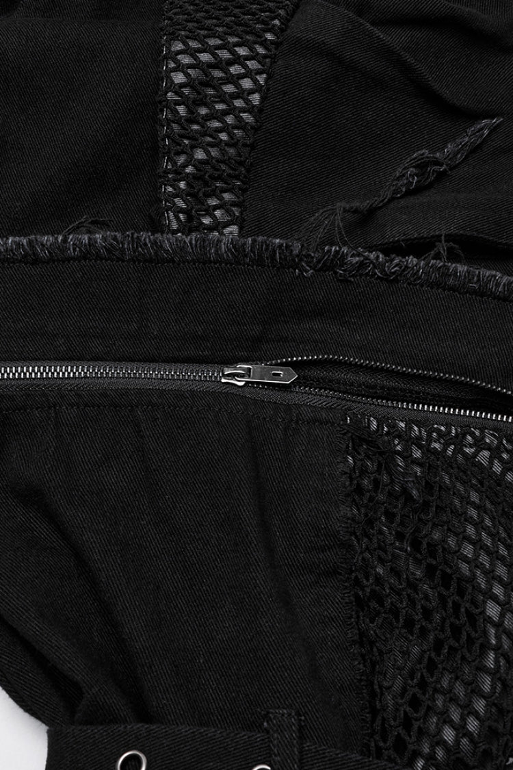 Black Stitching Mesh Unedged Detachable Women's Punk Pants - Product - 6