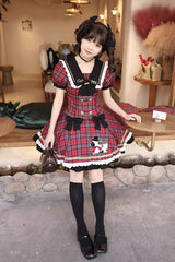 Red [Dalmatian] Short Sleeves Print Ruffle Bowknot Slim Sweet Lolita Dress - Product - 4