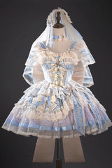Blue [Moonstone] Sleeveless Ruffle Embroidery Bowknot Lace Fishbone Sweet Princess Lolita Dress - Product - 5