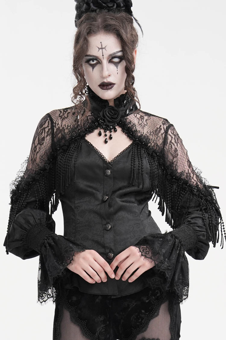 Black Long Sleeves Hollow Ripped Women's Gothic Blouse - Black - 1