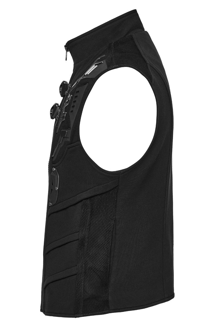 Black Sleeveless Bucke-up Zip Men's Punk Vest - Product - 7