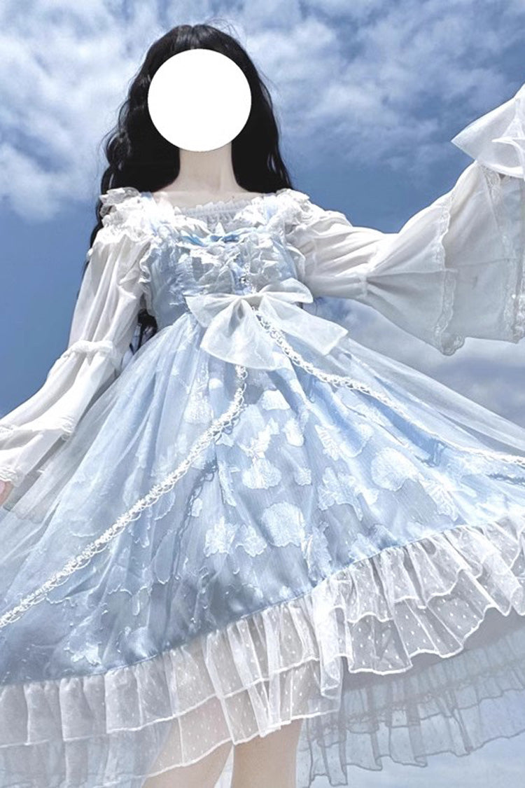 Light Blue Shell Jacquard Ruffle Bowknot Lace Sweet Lolita Jsk Dress - Product - 6