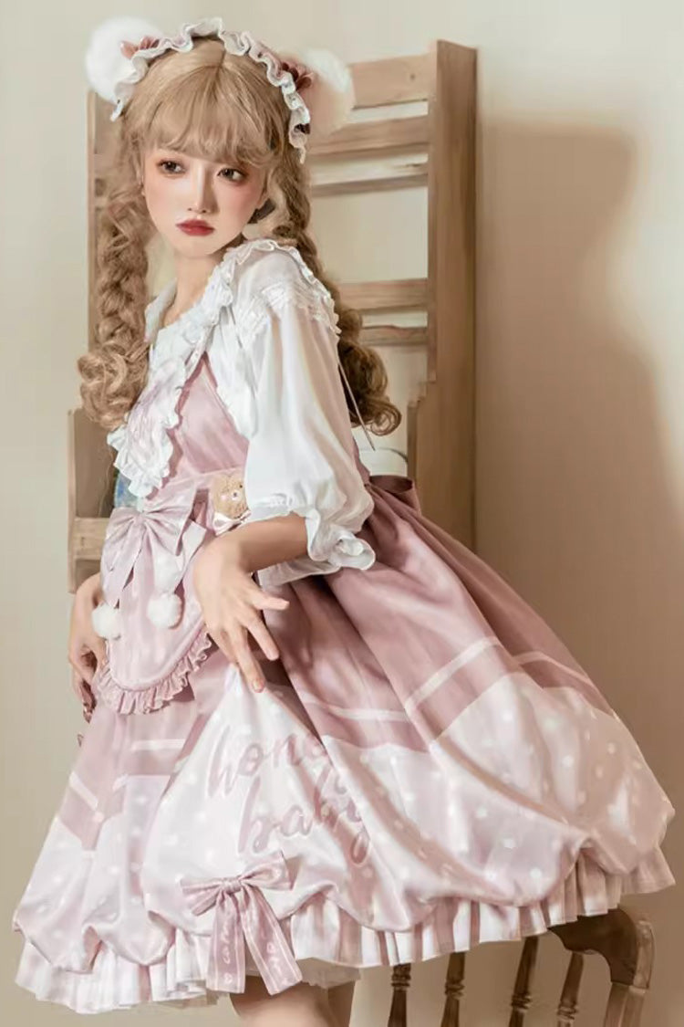 Flesh Pink Bear Bakery Ruffle Bowknot Sweet Princess Lolita Jsk Dress - Product - 4