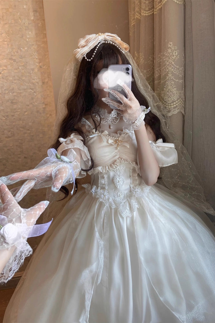 ホワイト フリル 花嫁風 リボン レース スウィートプリンセスロリータ ジャンパースカート（JSK） 商品画像