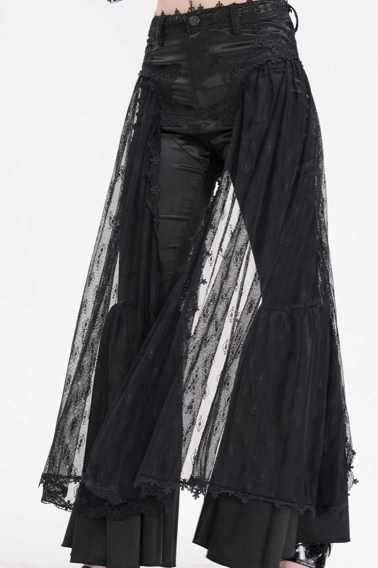 Black Crochet Lace Mesh Women's Gothic Pants - Product - 13
