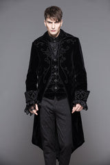 Black Hand Embroidered Fake Two Pieces Long Sleeves Velvet Mens Gothic Coats - Product - 3