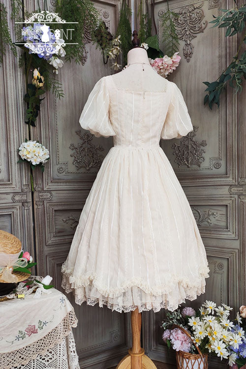 Ivory Elegant Vintage Square Collar Short Sleeves Multi-Layer Ruffled Classic Lolita OP Dress - Product - 5