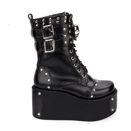 Black Skull Rivet Gothic Lolita Boots - Product - 3