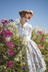 White [Afternoon Tea] Floral Printed Ruffled Sweet Lolita Skirt - Product - 8
