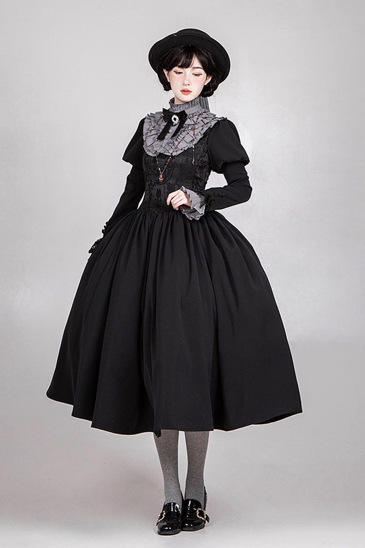 Black [Old Testament] Short Sleeves Ruffle Embroidery Bowknot Lace-Up Gothic Lolita Dress 2 Versions - Product - 15