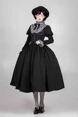 Black [Old Testament] Short Sleeves Ruffle Embroidery Bowknot Lace-Up Gothic Lolita Dress 2 Versions - Product - 15