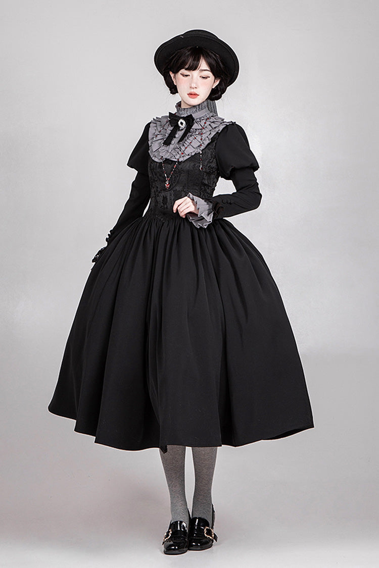 Black [Old Testament] Short Sleeves Ruffle Embroidery Bowknot Lace-Up Gothic Lolita Dress 2 Versions - Product - 15