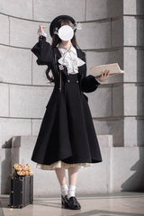 Black [Hathaway] Ruffle Bowknot Lace Elegant Lolita Jumper Dress - Product - 10