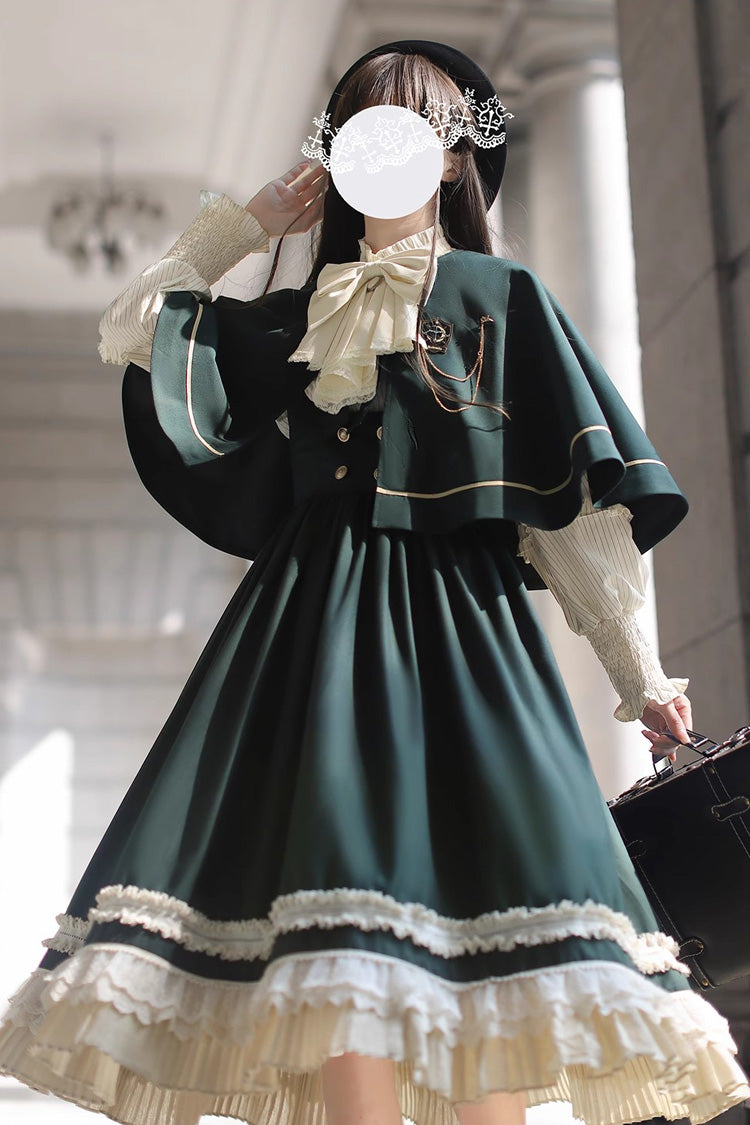Green [Artemis SP] Ruffle Bowknot Lace College Style Elegant Lolita Jumper Dress - Product - 2
