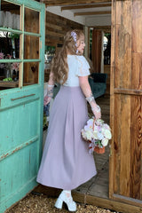 White/Purple Round Collar Short Sleeves Bow Patchwork Lace Sweet Japanese Plus Size Lolita Dress - Product - 4