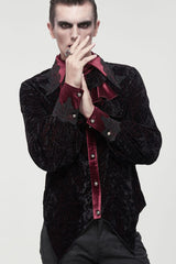 Black/Red Gothic Lace Stand Collar Ruffle Lantern Sleeves Velvet Crack Men's Shirt - Product - 4