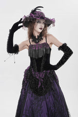 Black/Purple Lace-Up Women's Gothic Embroidered Tassels  Overbust Corset - Product - 10