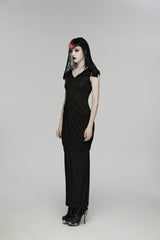 Black V Collar Short Puff Sleeves Hanayome Cut-Out Lace Pleated Women's Gothic Wedding Dress - Product - 3