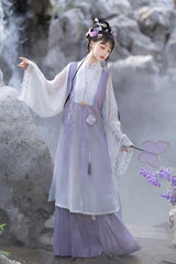Purple Long Sleeves High Waisted Embroidery Sweet Chinese Style Hanfu Dress Full Set - Product - 2