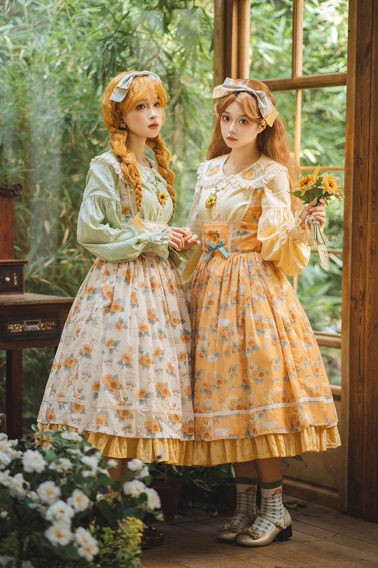 Yellow [Gardening Sunflower] Sleeveless Print Ruffle Bowknot Sweet Elegant Uplift Lolita Jsk Dress - Product - 8