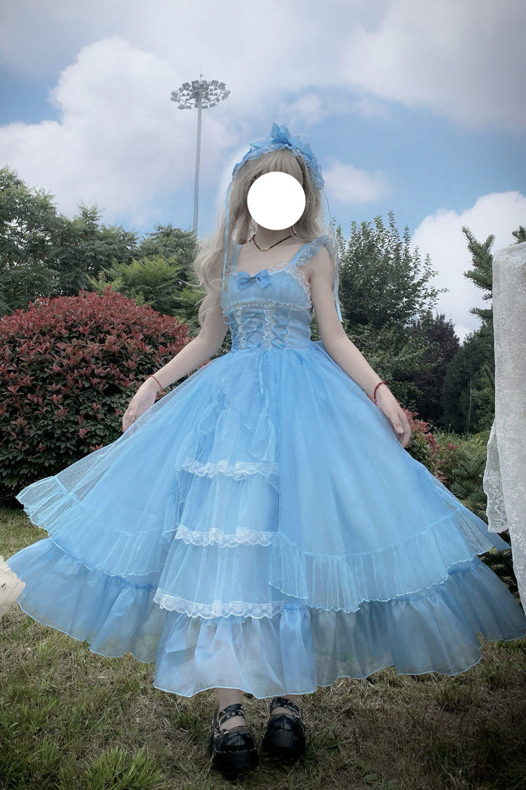 Blue [Moonlight Sonata] Ruffle Cardigan Bowknot Lace Sweet Vintage Lolita Jsk Dress - Product - 9