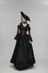 Black/Red Jacquard Lace-Up Slim Women's Gothic Tassels Corset - Product - 2