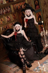 Black  [Letters & Poems · Twilight] Multi-Layered Jacquard Ruffled Witch Gothic Lolita Skirt 2 Versions - Product - 8
