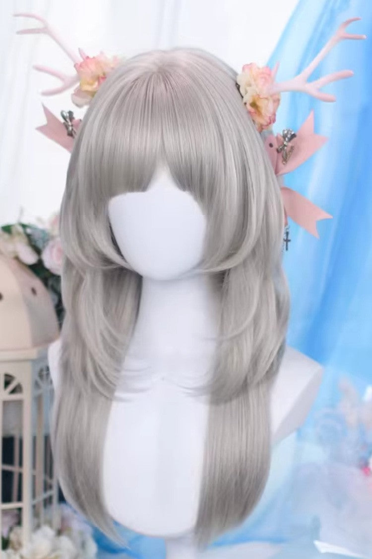Moonfog Silver Gray Layered Wispy Air Bangs Daily Sweet Lolita Wig - Product - 4