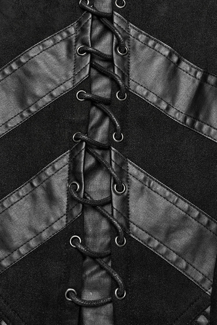 Black Metal Eyelets Faux Leather Stitching Mesh Women's Steampunk Pants - Product - 8