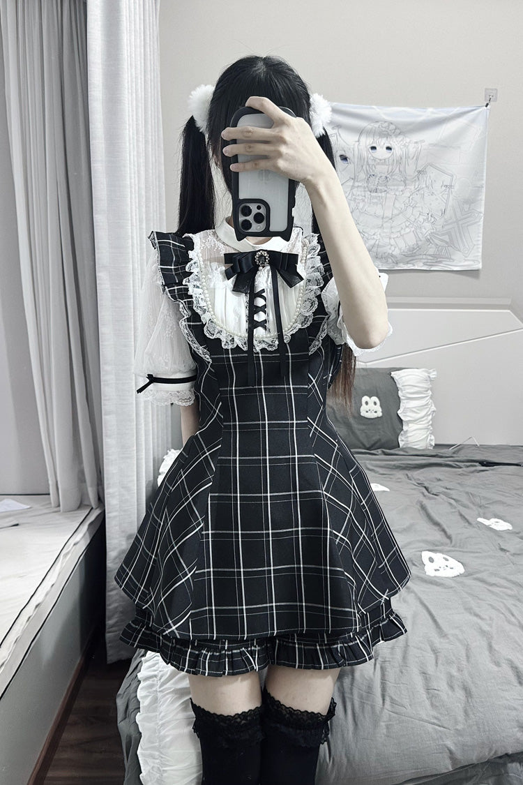 [First Love Contract] Print Bowknot Lace Gothic Jirai Kei Dress Set 4 Versions - Product - 5