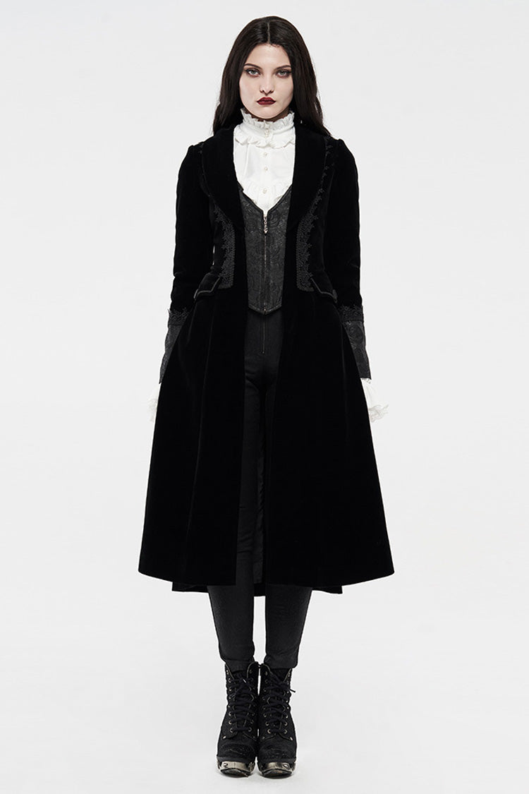 Black Long Sleeves Jacquard Slim Women's Gothic Coat - Black - 1
