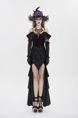 Black/Purple Off Shoulder Sleeveless Embroidered Lace Slim Women's Gothic Gorgeous Strapless Dress - Product - 3