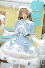 Light Blue [Rolling Snowballs] Printed Bow Sweet Lolita Jsk Dress Set - Product - 8