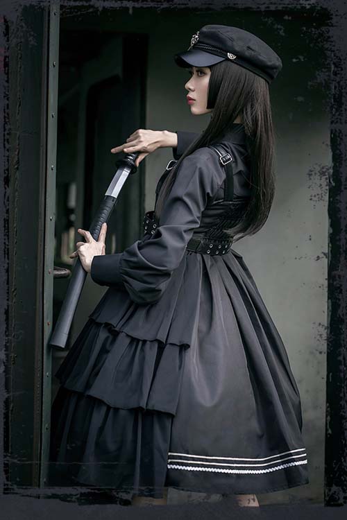 Black Night Owl Handsome Cool Gothic Lolita JSK Dress - Product - 5