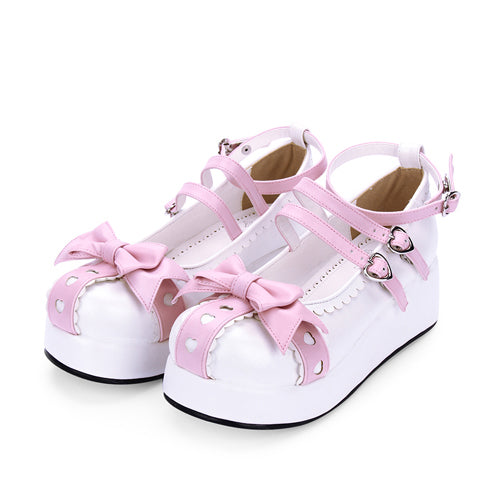 Round toe Lace Bowknot Sweet Lolita Shoes - Pink - 1