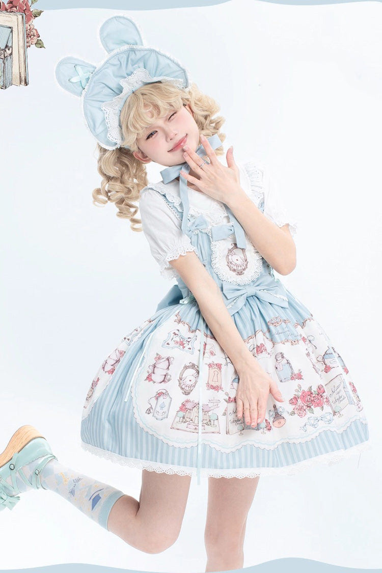[Rabbit's Collection] Sleeveless Print Bowknot Lace Sweet Princess Lolita Jsk Dress 3 Colors - Green - 1