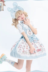 [Rabbit's Collection] Sleeveless Print Bowknot Lace Sweet Princess Lolita Jsk Dress 3 Colors - Green - 1