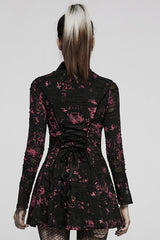 Black/Red Long Sleeves Print Slim Ripped Tie-dyed Women's Gothic Dress - Product - 3