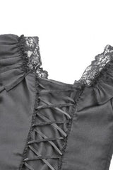 Black Square Collar Short Sleeves Ruffled Lace Lace-Up Women's Gothic Rococo Corset Top - Product - 14