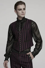 Black/Red V Collar Sleeveless Striped Print Buckle Men's Punk Vest - Product - 2