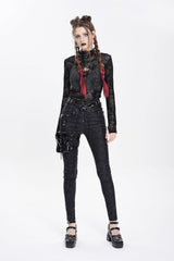 Black Print Buckle Straps Women's Punk Pants with Leg Bag - Product - 8