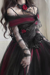 Black/Red [Sanglin’s Tribute] Off Shoulder Ruffled Gothic Lolita Dress - Product - 12