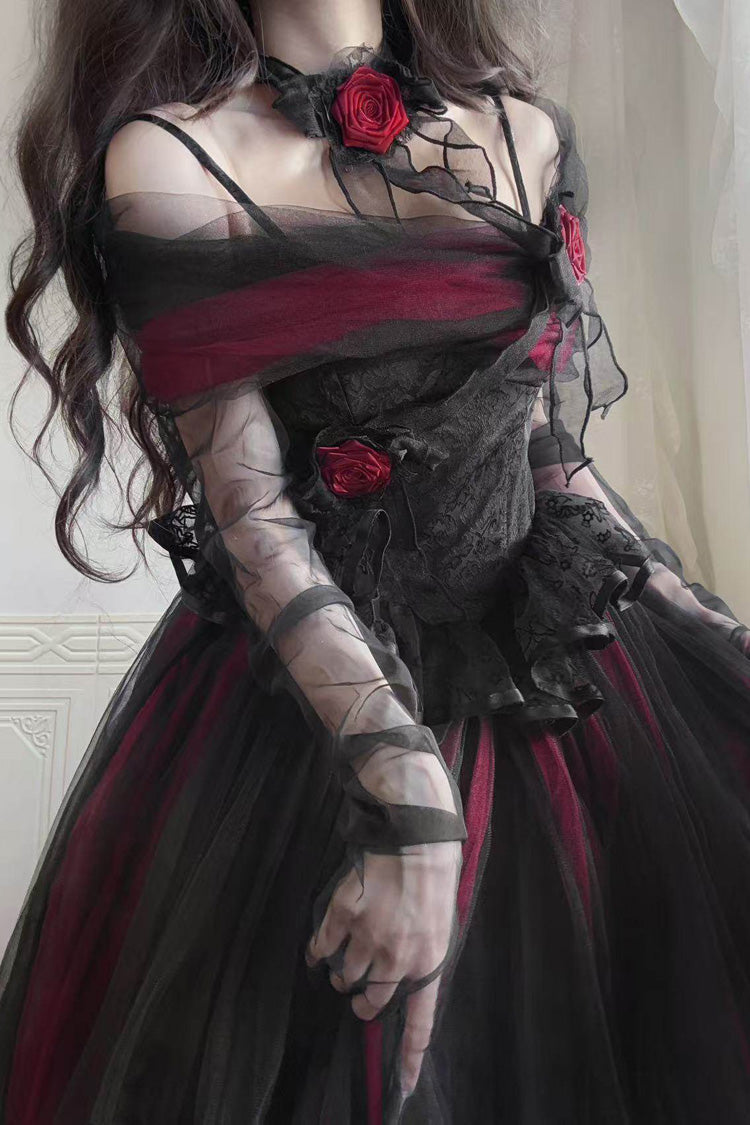 Black/Red [Sanglin’s Tribute] Off Shoulder Ruffled Gothic Lolita Dress - Product - 12