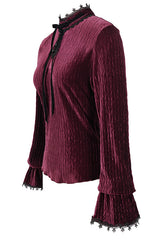 Red Pleated Velvet Trumpet Sleeves Womens Gothic Blouse - Product - 5